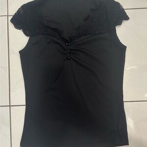 Black Lace Trim Sleeveless Top